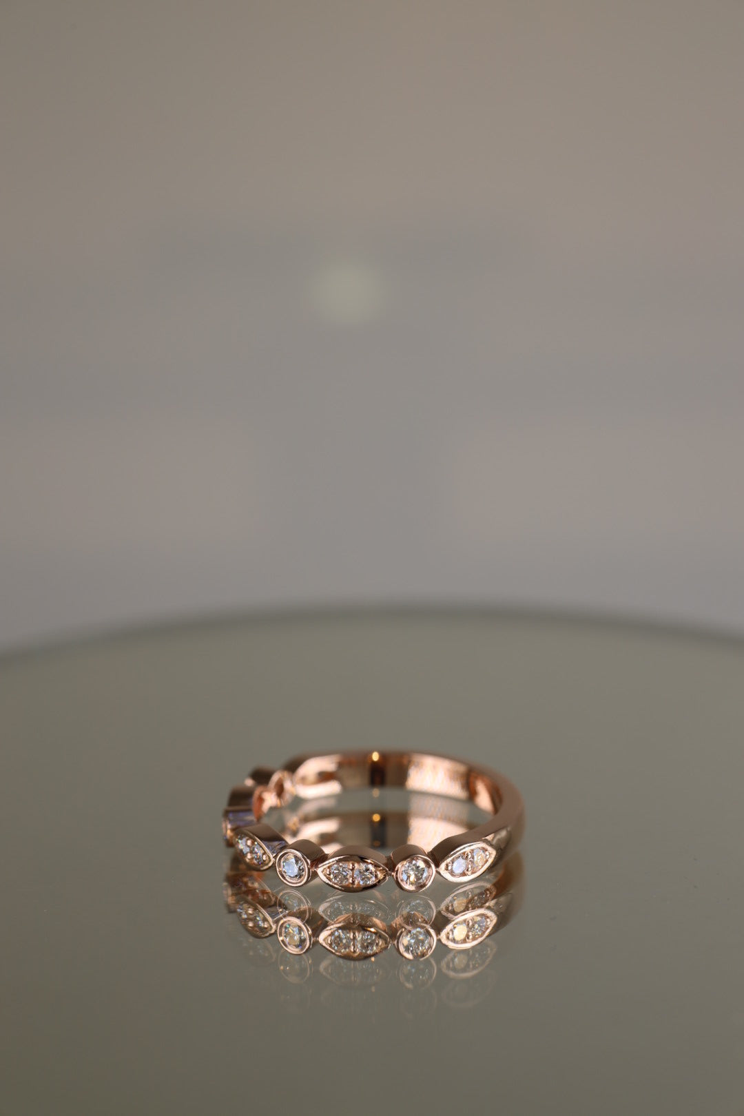 Rose gold art deco round brilliant diamond ring